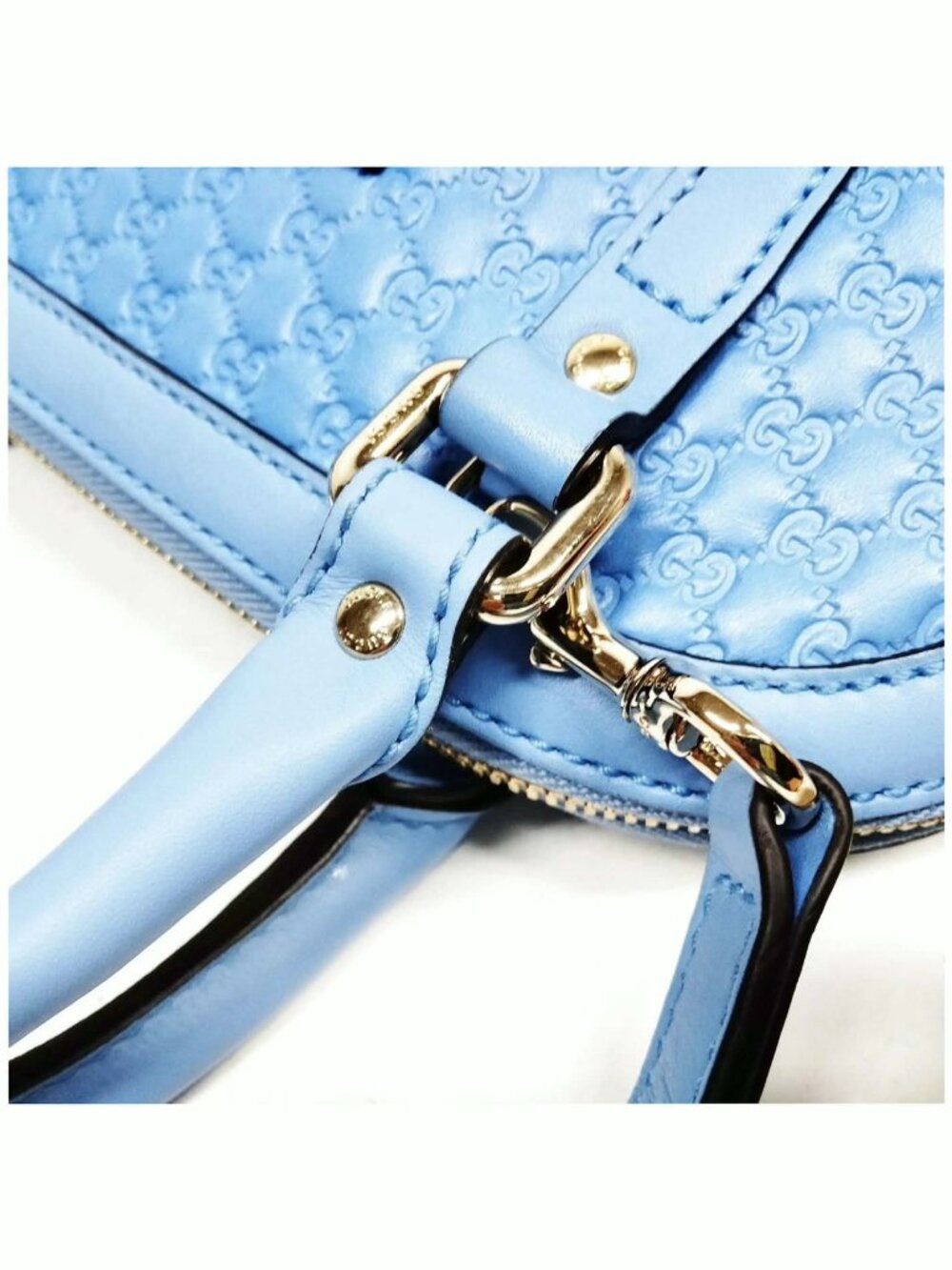 Authentic Gucci Microguccissima Dome Satchel Blue Leather Crossbody | Luxury - Picture 7 of 16